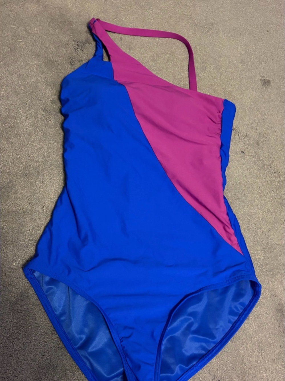 Women’s One-Shoulder Colorblock One-Piece Swimsuit - Blue&Pink 
Size 10 LandsEnd